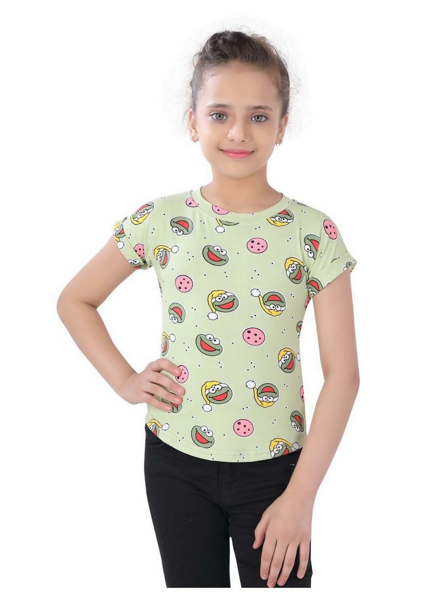 poplins Kids Green Cotton Printed Top