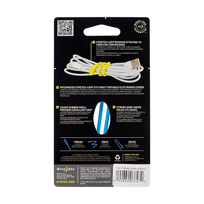 Ize Gear Tie Cordable The Orginal Reusable Rubber Twist Tie with StretchLoop for Cord Management + Storage 6Inch Bright Blue 2 Pack Made in The USA