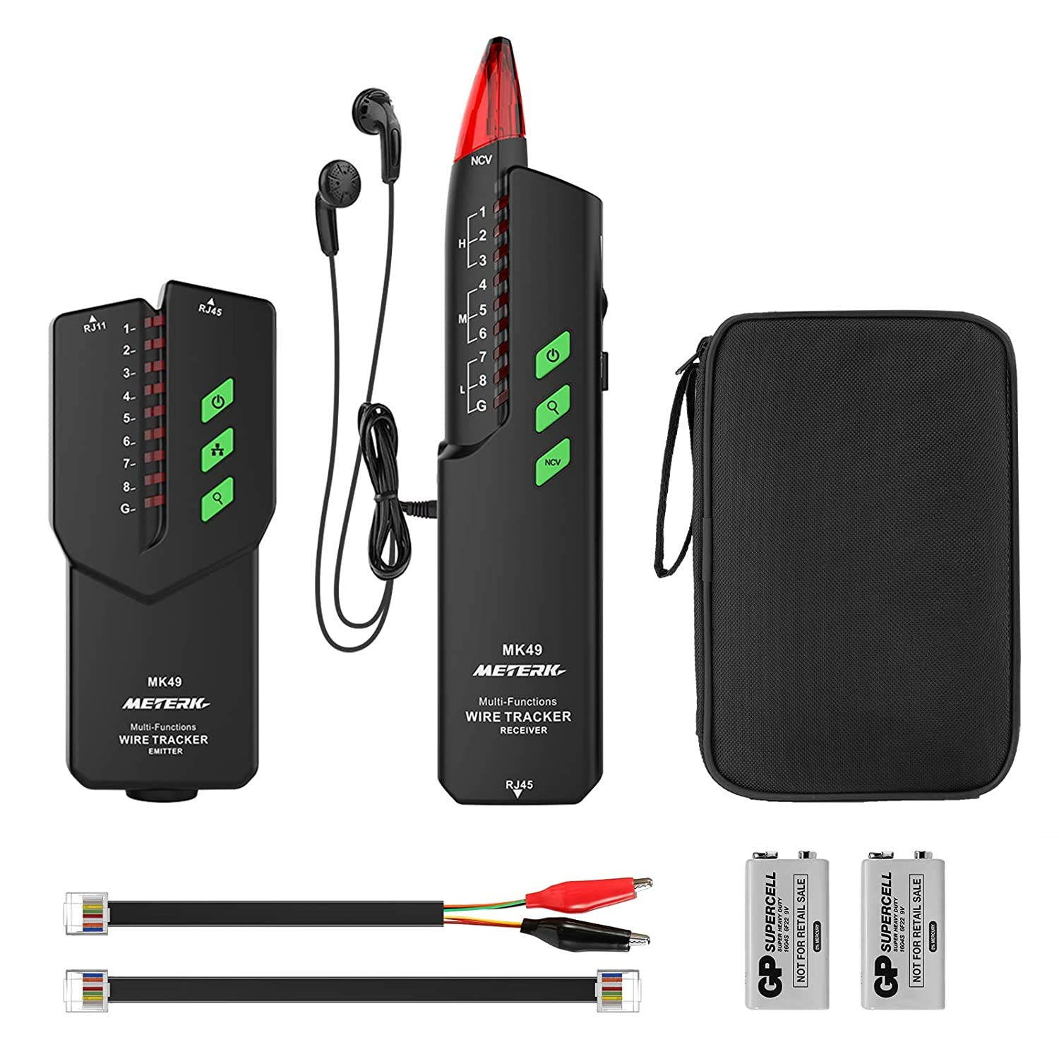 Wire Tracker, RJ11 RJ45 Multifunctional Cable Tester Line Finder with NCV Probe for Wire Tracer Toner Ethernet LAN Network Cable Collation, Telephone Line Tester, Continuity Checking