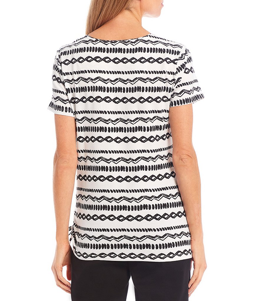 Allison Daley Horizontal Stripe Print Short Sleeve Side Ruched Detail Top