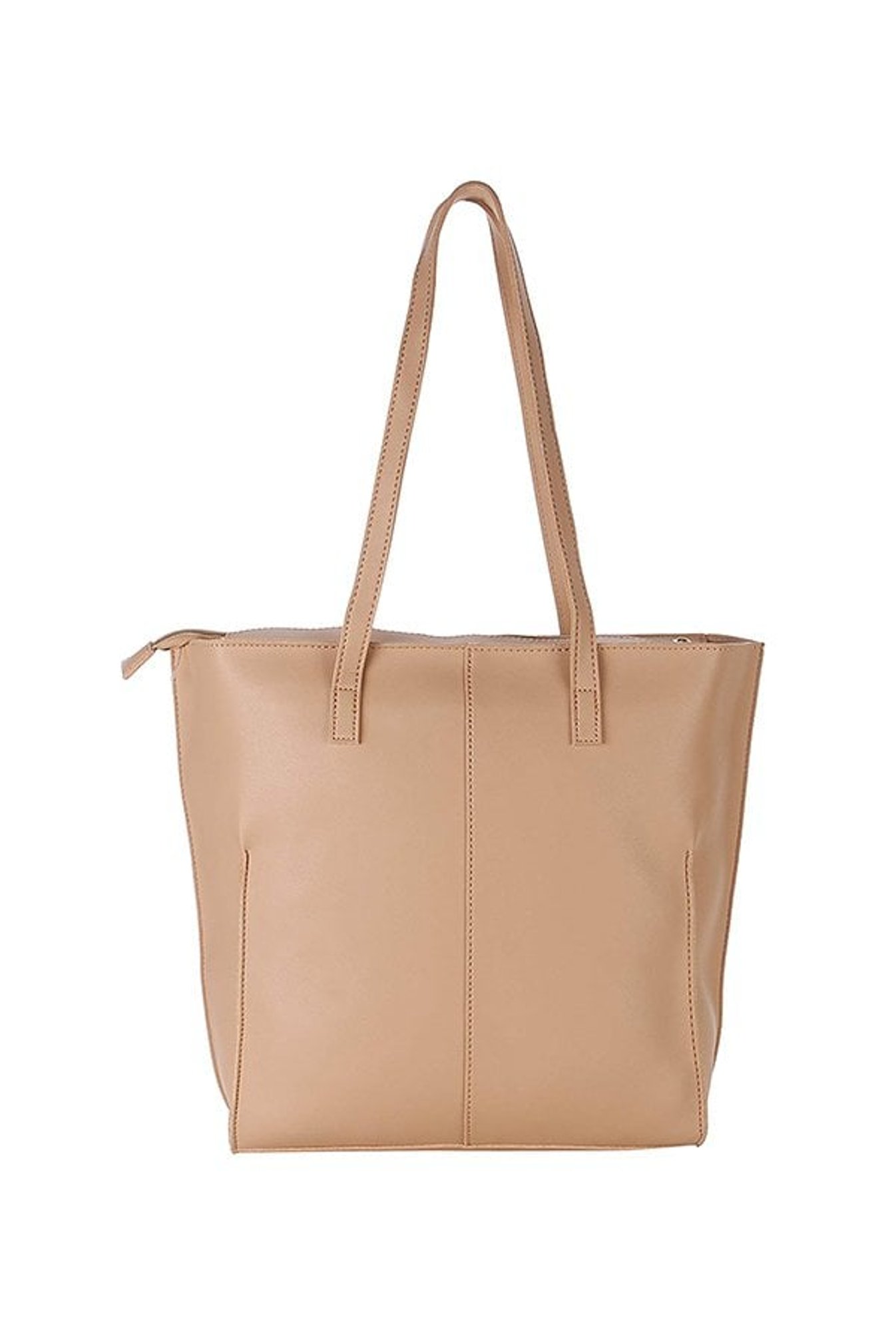 Gio Collection Beige Solid Tote with Pouch