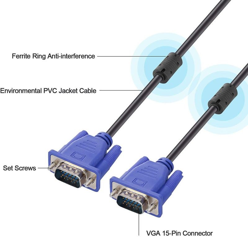 ENUODA Blue VGA 15 Pin Male to Male Plug Computer Monitor Cable Wire Cord 1.5M (4.9 Feet)