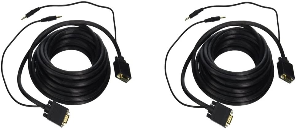 C&E 2 Pack, 25 Feet SVGA 3.5mm Male to Male Audio Cable, Double Shielded Black , CNE466847
