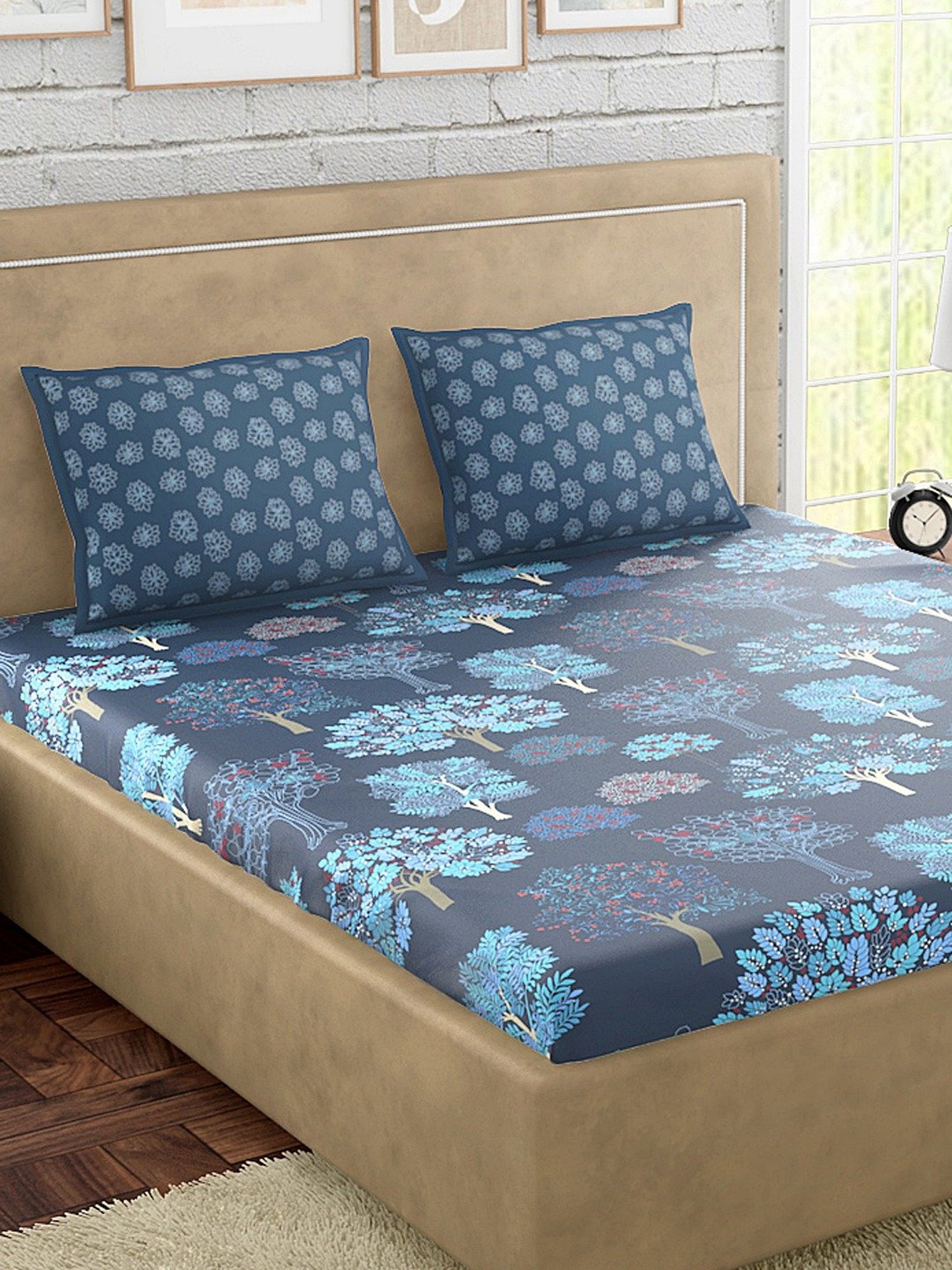 Petal Home Acadia Blue Cotton 300 TC Bedsheet