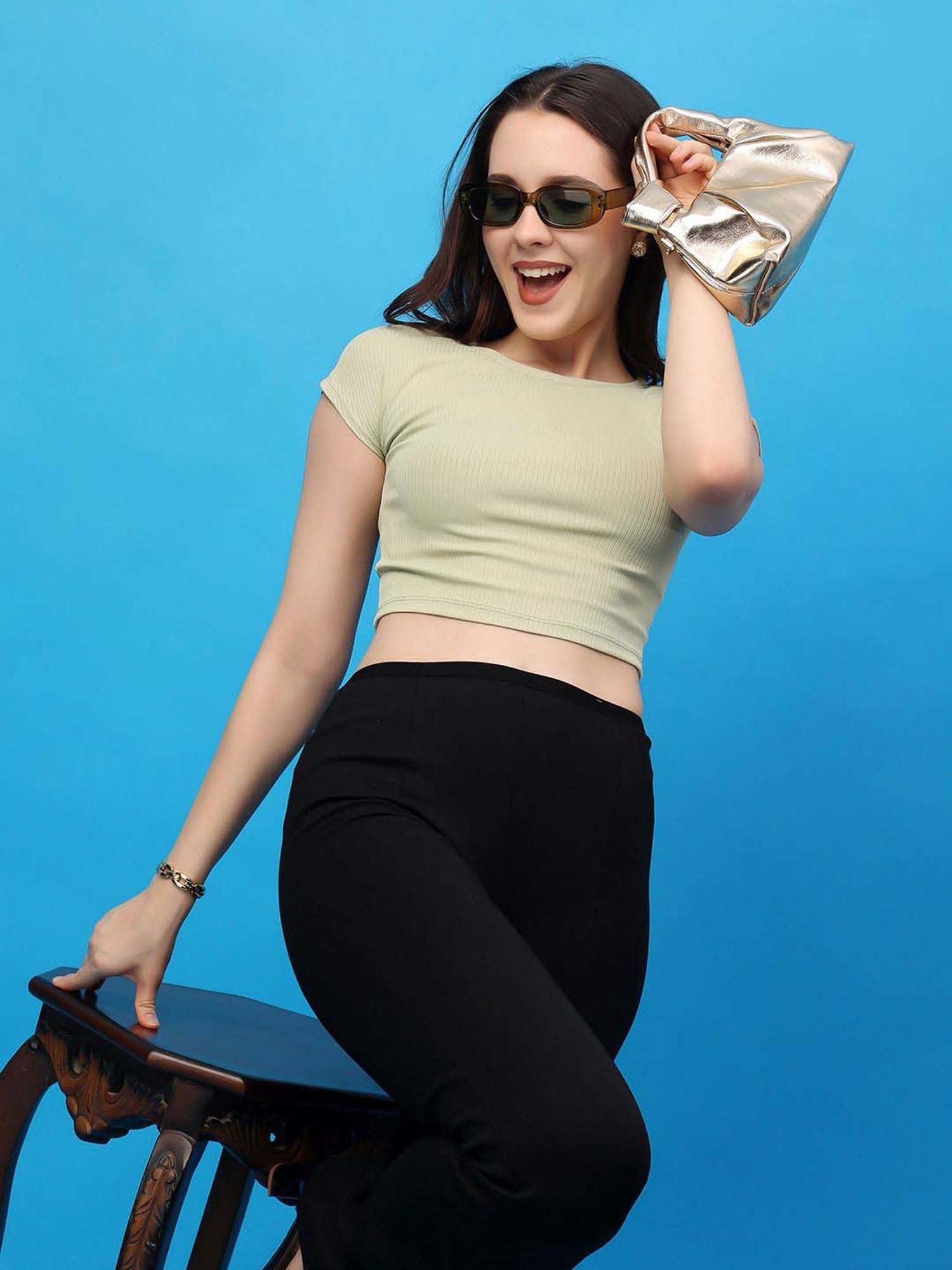 Cation Green Plain Crop Top