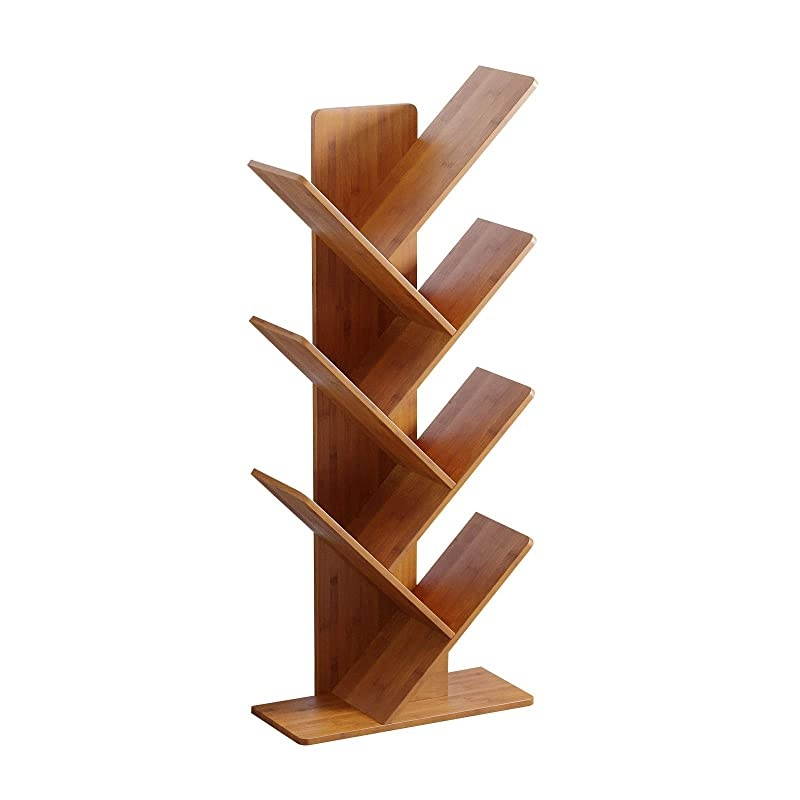 Tree Bookshelf Bamboo Wood Bookcase Book Rack Storage Rack Shelves in Living Room FreeStanding Books Holder Organizer Space Saver for Home Office Kids Room Oak Red 4CSXSJ