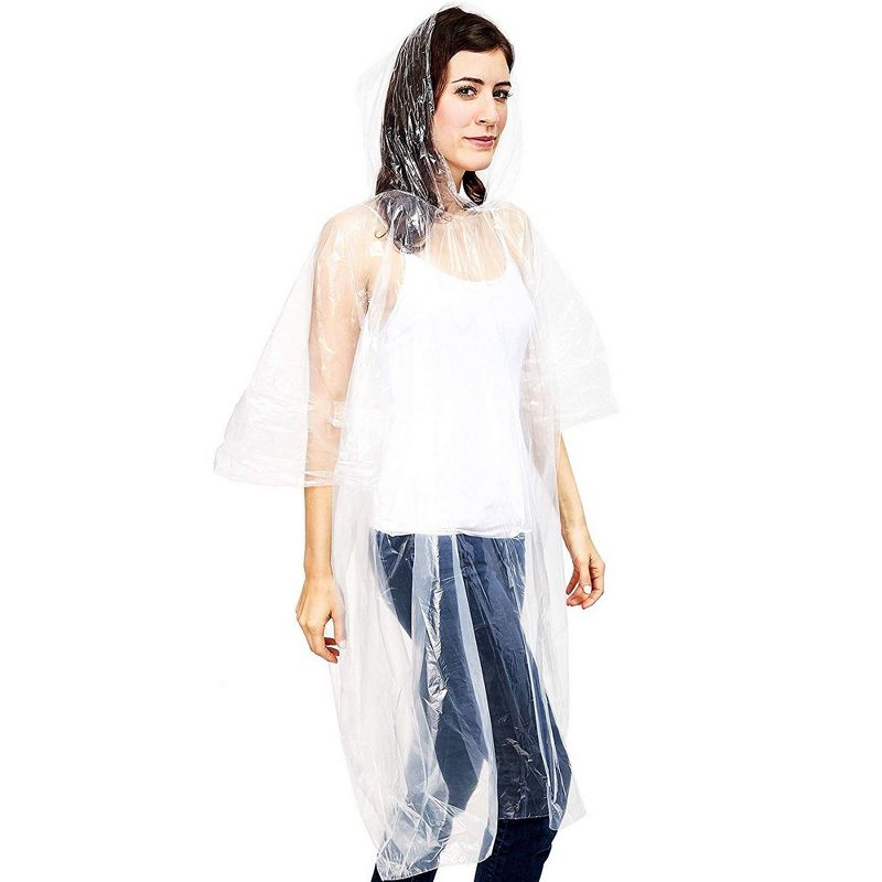 Juvale 50 Count Clear Disposable Adult Emergency Rain Ponchos with Hood