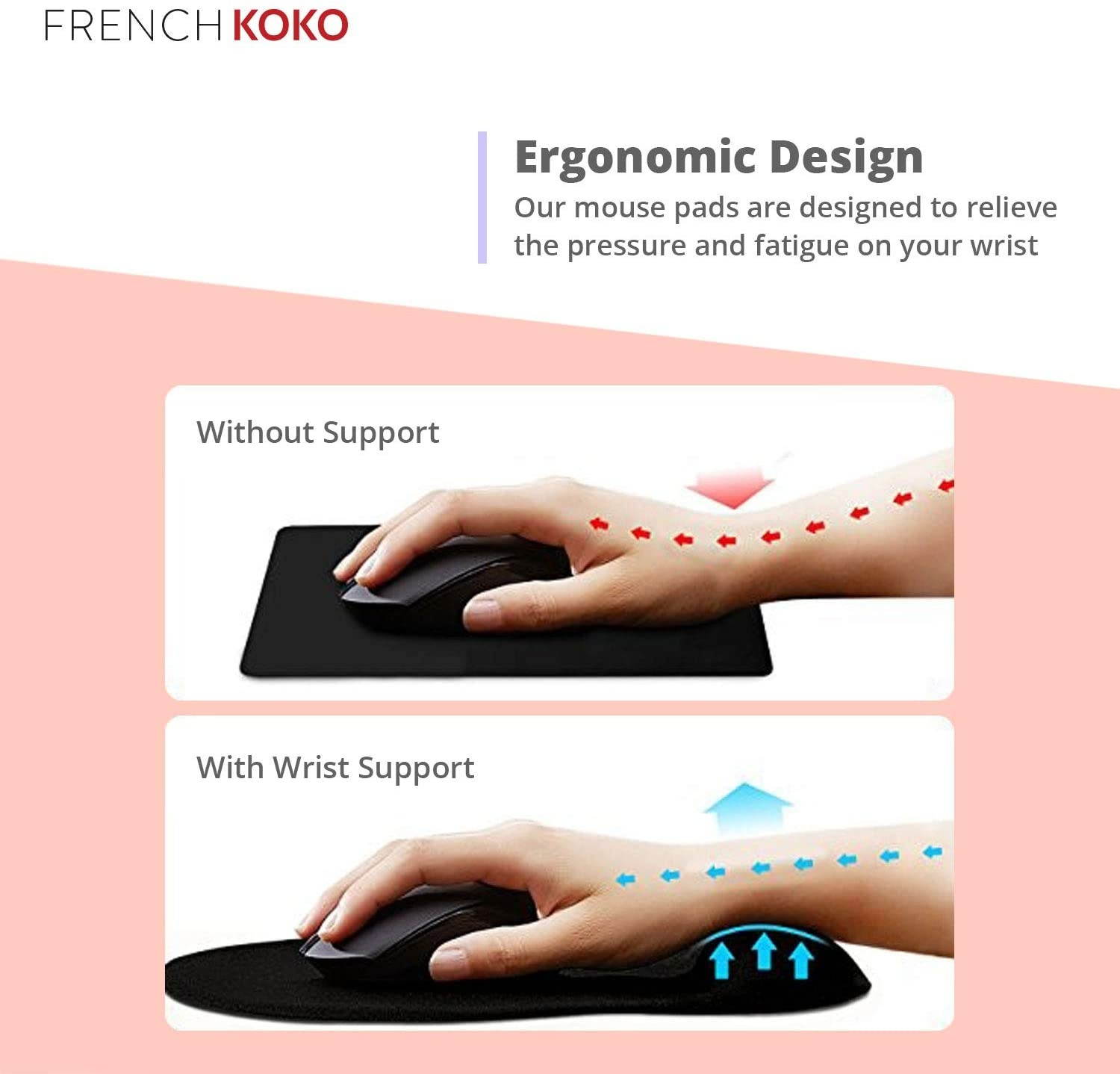 French Koko Mouse Pad with Wrist Support Cute & Ergonomic Mousepad Gel Support Desktop Padded Wrist Rest Memory Foam for Easy Mouse Movement Computer Laptop Home Office School (Leather Gold)