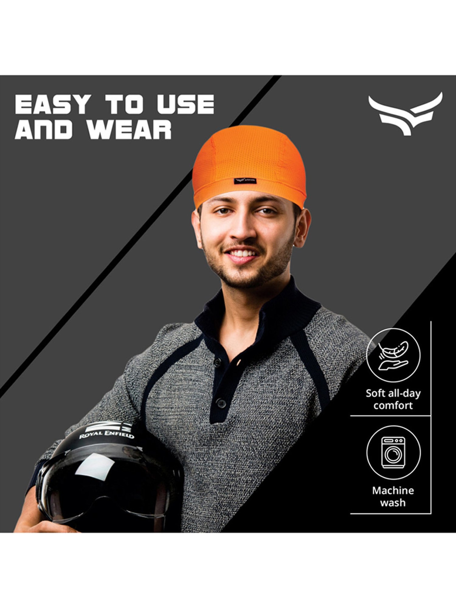 Xtrim Sweat Cooling Cotton Helmet Skull Cap (Orange) Size - Free Size