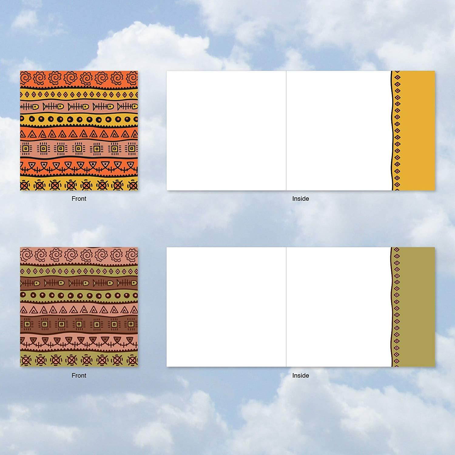 AMQ6116OCB-B1x10 African Motifs: 10 Assorted Set of Blank New 'Square-Top' Greeting Cards Featuring Authentic Images of Batik Designed Cloth, with Envelopes Size: (1 Each of 10 Designs Size: 4" x 5")