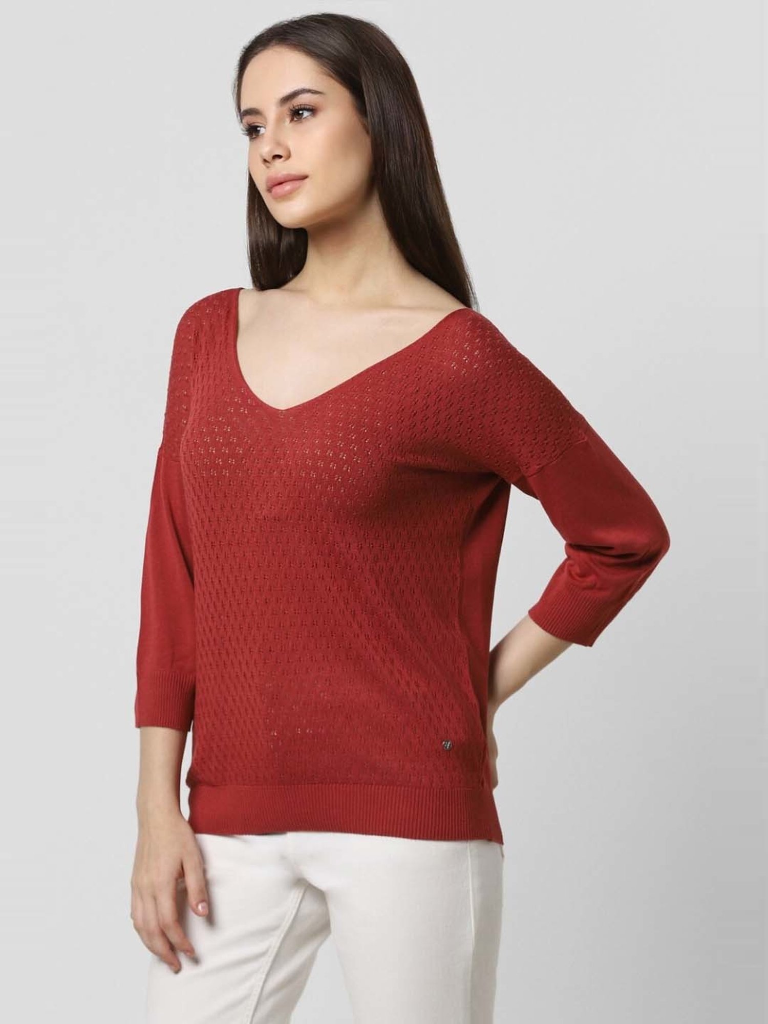 Van Heusen Red Self Pattern Sweater