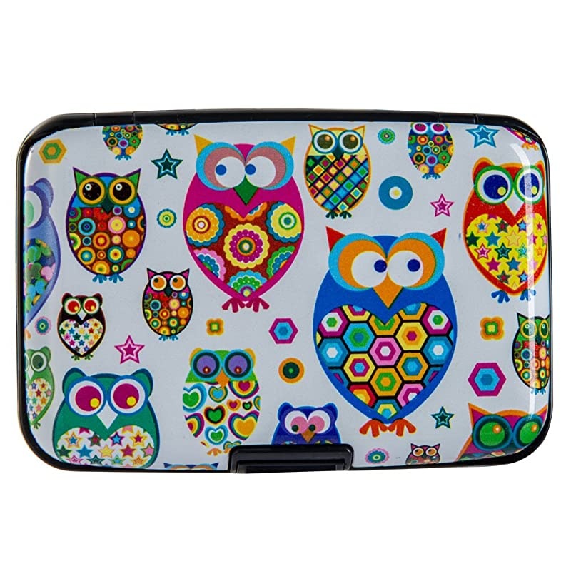 Mini RFID Aluminum Wallet Credit Cards Holder Business Card Case Metal ID Case for Men Women Owl