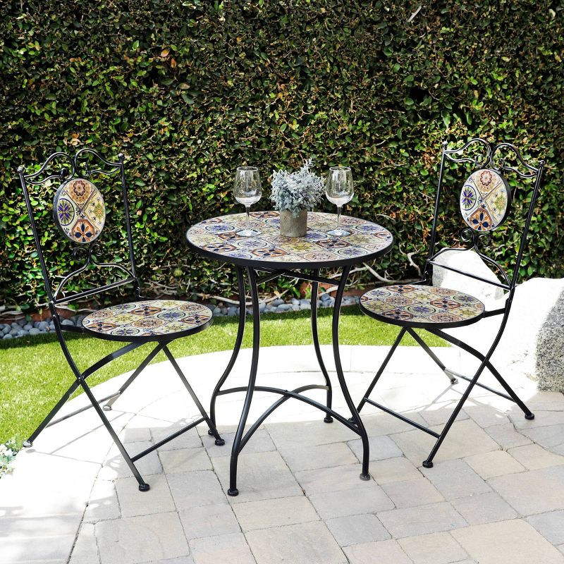 Mediterranean Tile Design Indoor/Outdoor Table and Chairs Patio Set - Alpine Corporation