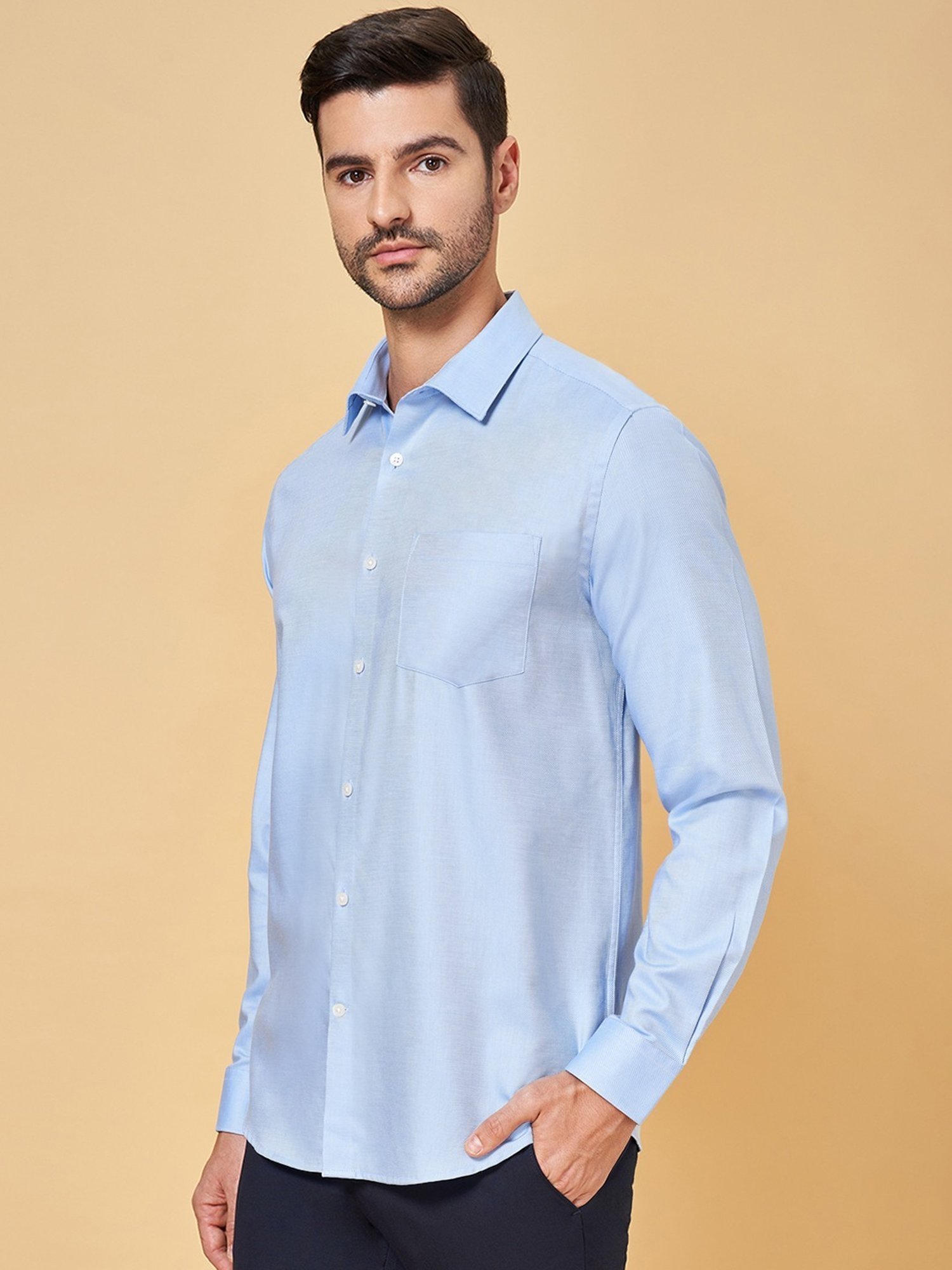 Peregrine by Pantaloons Placid Blue Cotton Regular Fit Shirt