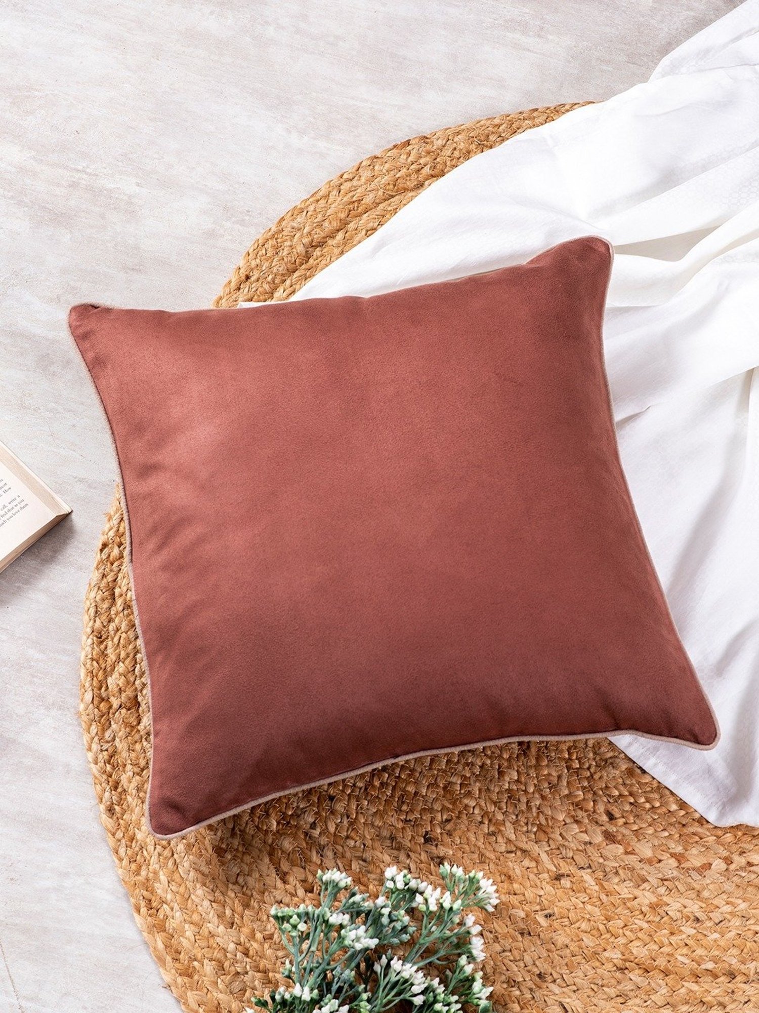 Nestroots Solid Brown Silk Cushion Cover