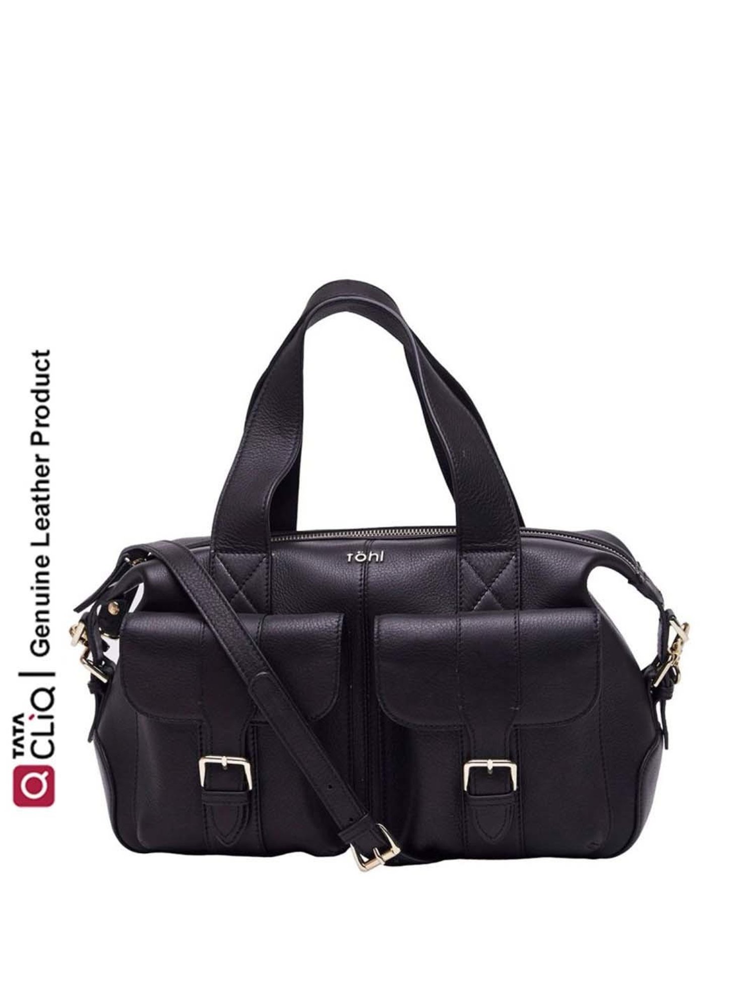 Tohl Black Solid Medium Handbag
