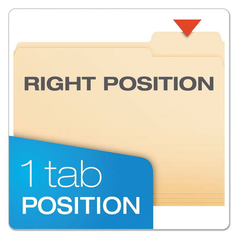 Pendaflex Essentials File Folders 1/3 Cut Third Position Top Tab Letter Manila 100/Box 752133