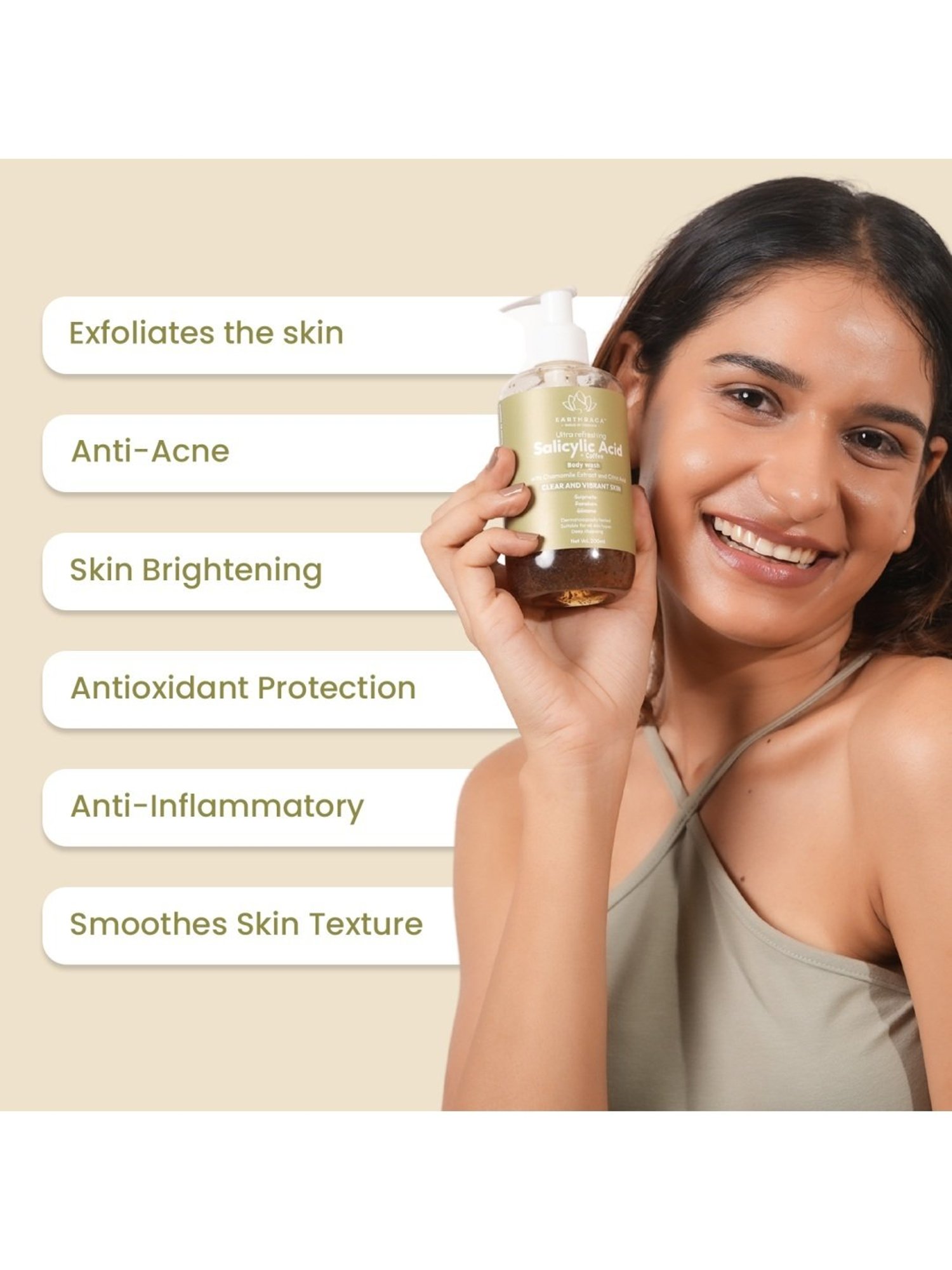 Earthraga Ultra Refreshing Salicylic Acid + Coffee Body Wash - 200 ml