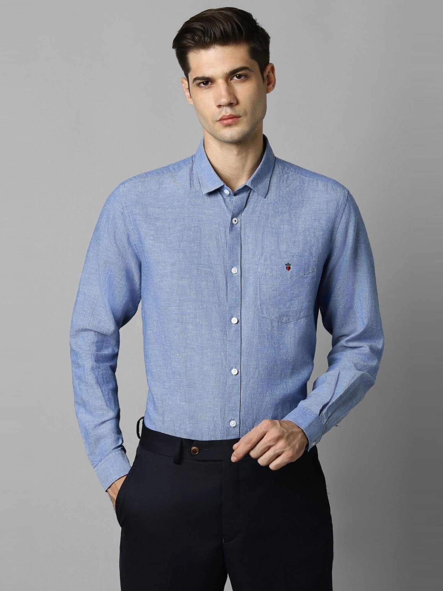Louis Philippe Sport Blue Cotton Slim Fit Self Pattern Shirt