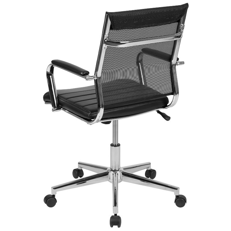 Mesh Sled Base Side Reception Chair with Flip Up Arms Black - Riverstone Furniture