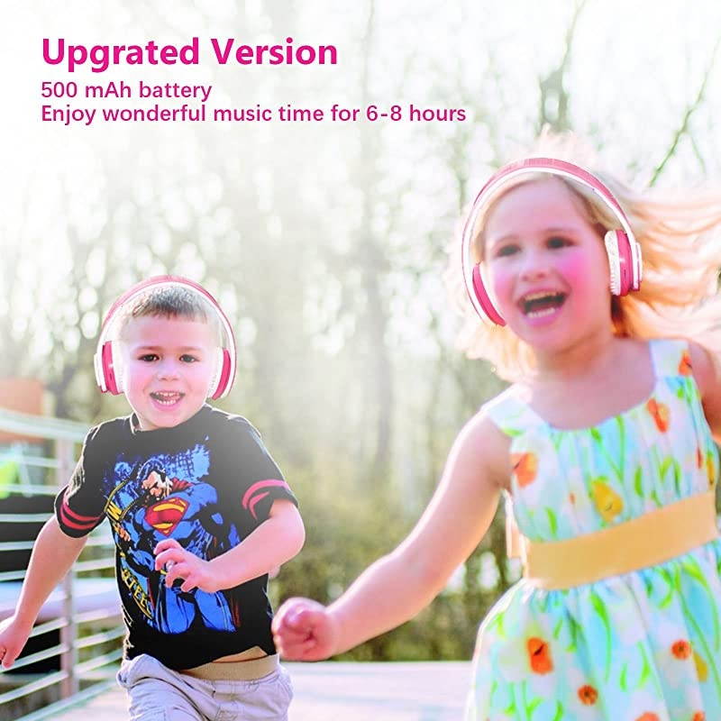Headphones Bluetooth Wireless 85db Volume Limited Childrens Headset, up to 6-8 Hours Play, Stereo Sound, SD Card Slot, Over-Ear and Build-in Mic Wireless/Wired Headphones for Boys Girls(Pink)