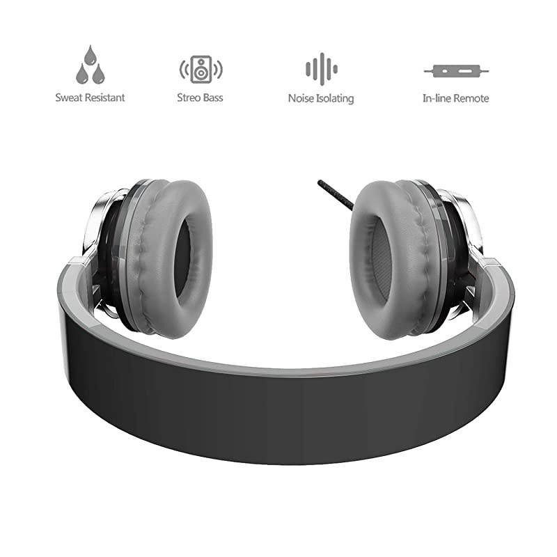 i39 Headphones with Microphone Foldable Lightweight Adjustable On Ear Headsets with 3.5mm Jack for Cellphones Computer MP3/4 Kindle School Black/Gray