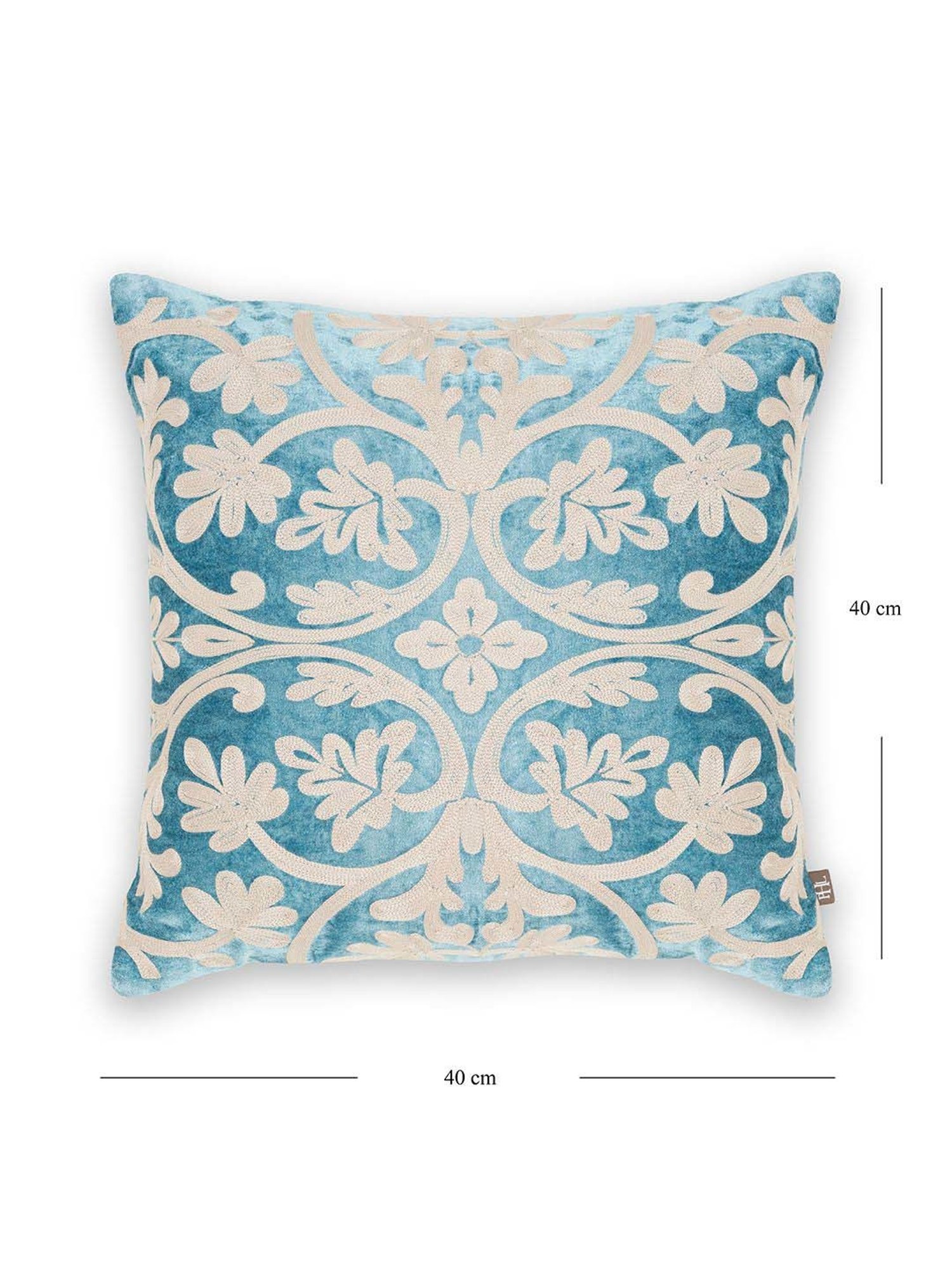 Pure Home and Living Blue Cotton Embroidered Square Cushion Cover