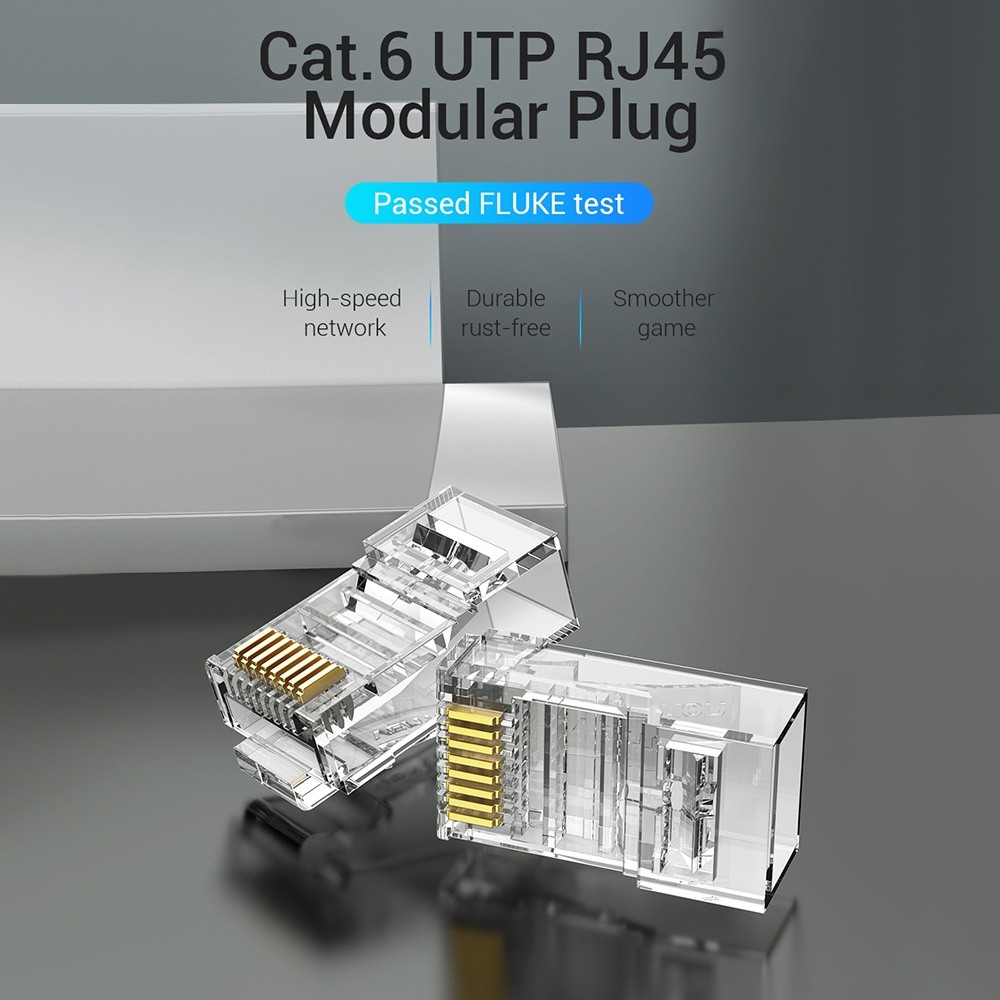 Vention IDDR0-10 Cat.6 Network Connector RJ45 Modular Plug Gold-plated Contacts PC Material Cat.6 UTP 10 Pieces