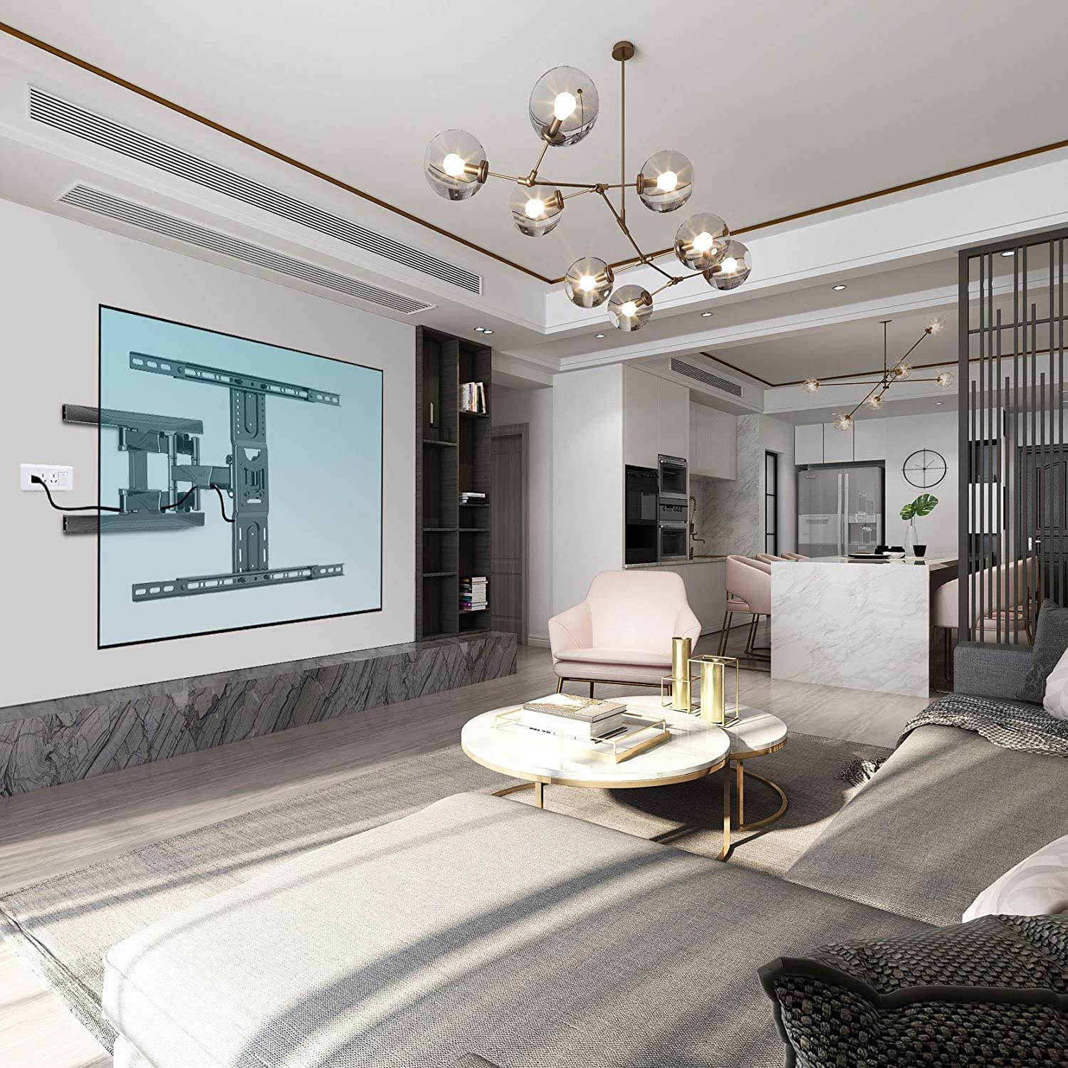 Double Arms Full Motion TV Wall Mount Articulating Swivel TV Bracket for Most 45&rdquo;-75 inch Flat Screen TV VESA Compatible 200x200 Upto 600x400mm with 100 lbs Load Capacity P7