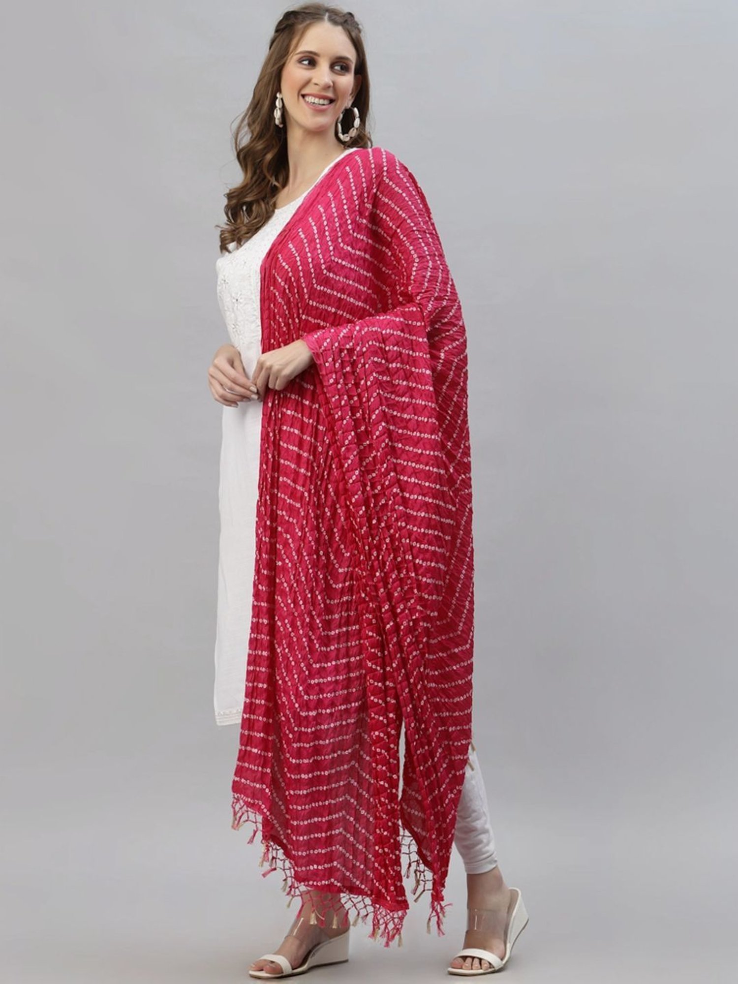 Stylum Pink Bandhani Print Dupatta