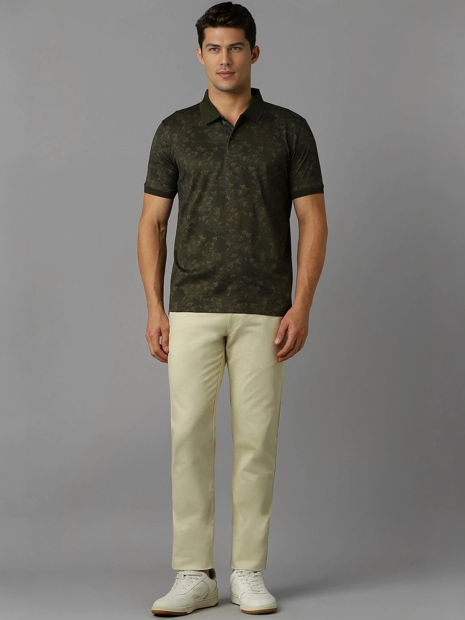 Louis Philippe Green Cotton Regular Fit Printed Polo T-Shirt
