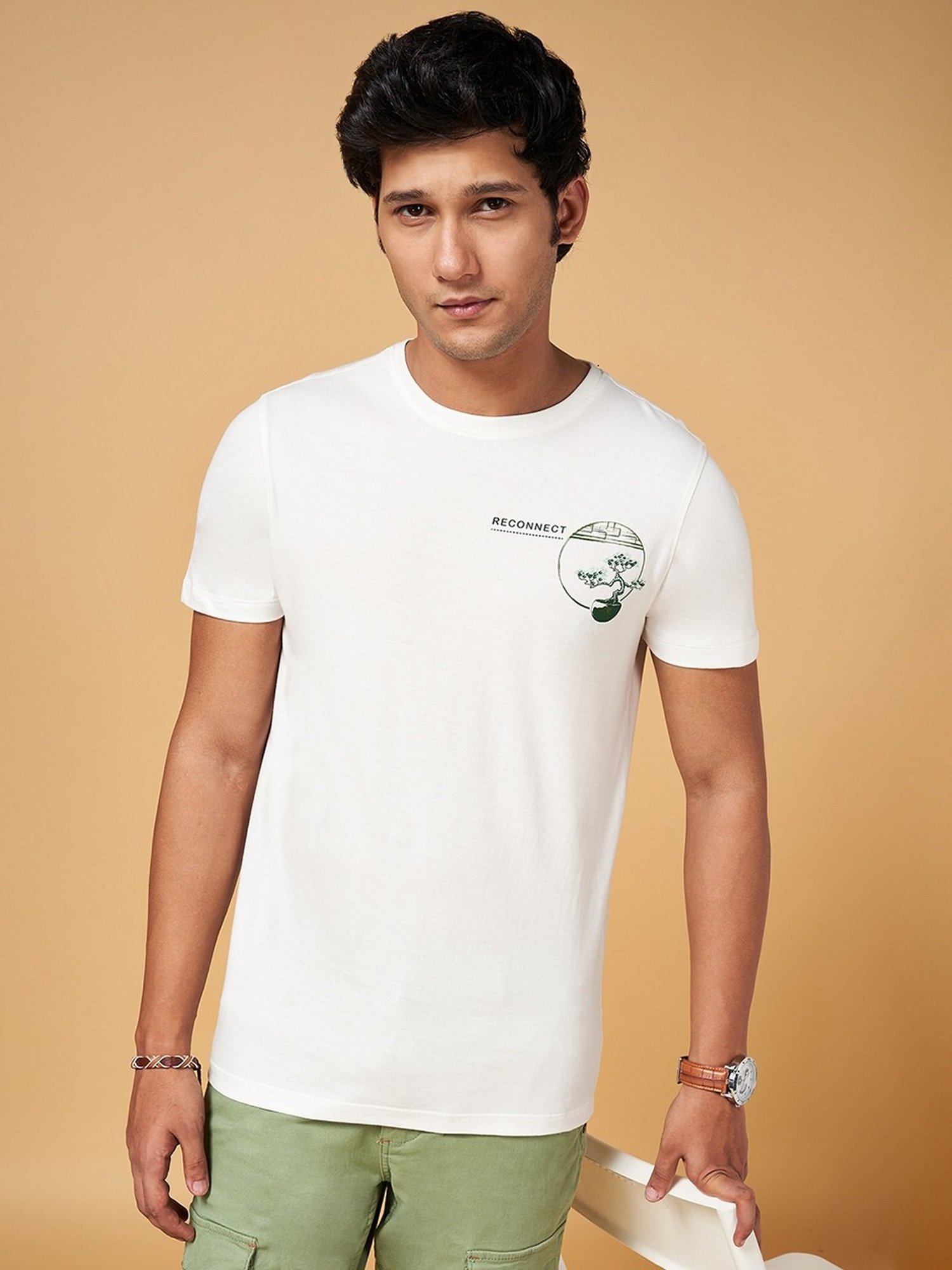 Urban Ranger by Pantaloons White Cotton Slim Fit Printed T-Shirt