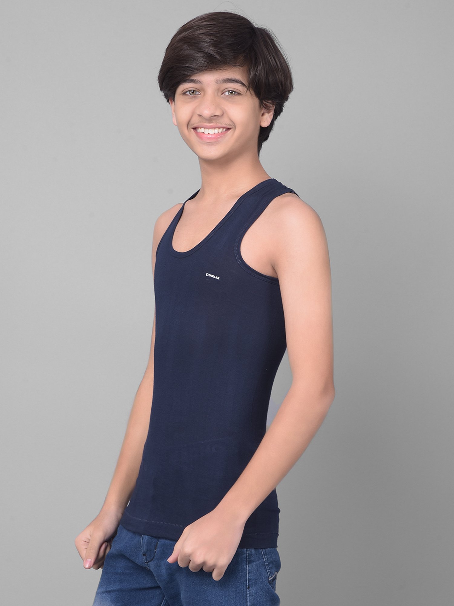 Dollar Bigboss Boys Multicolor Solid Vest (Pack Of 3)