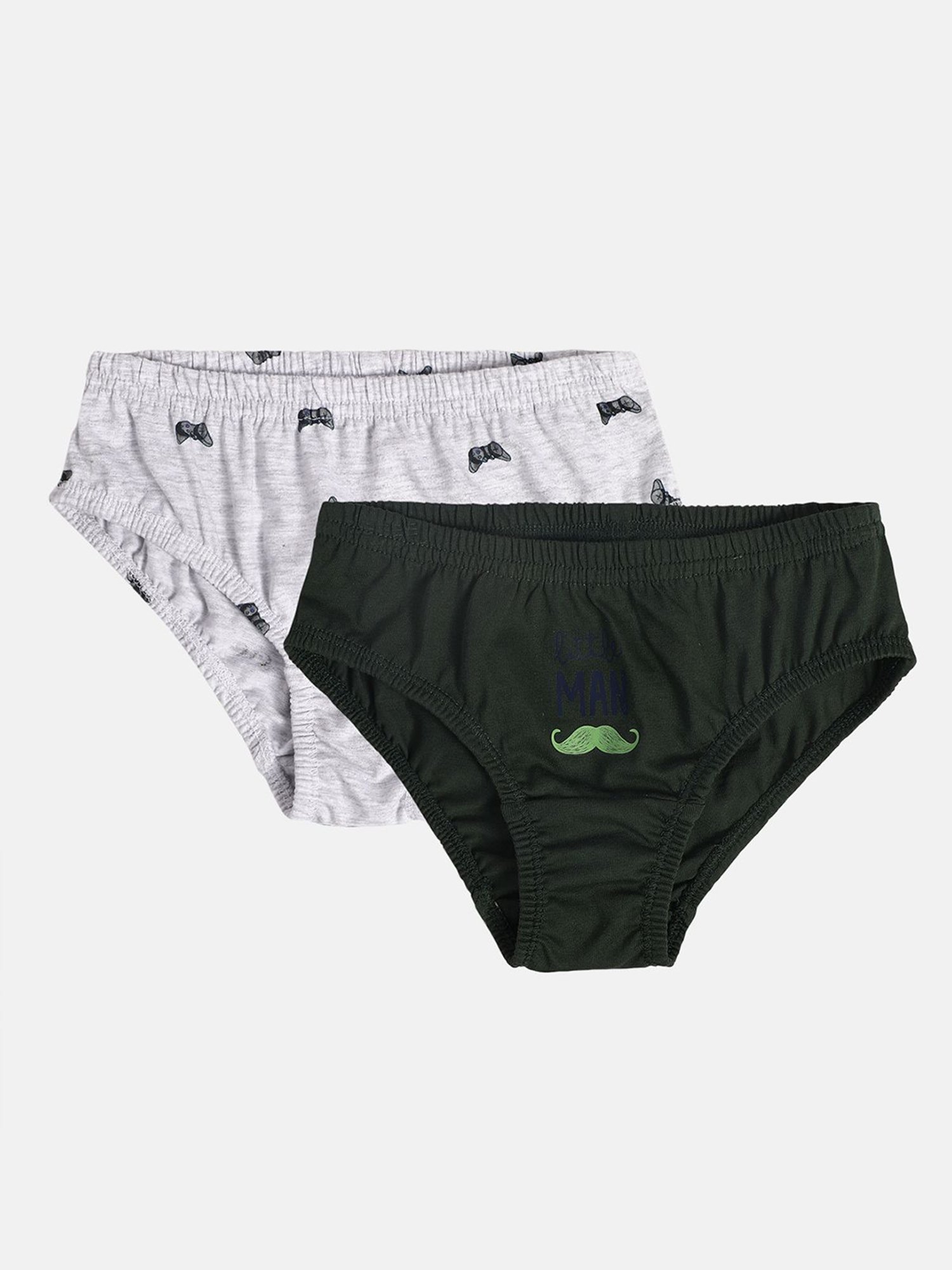 MINIKLUB Boys Green & Grey Printed Briefs (Pack Of 2)