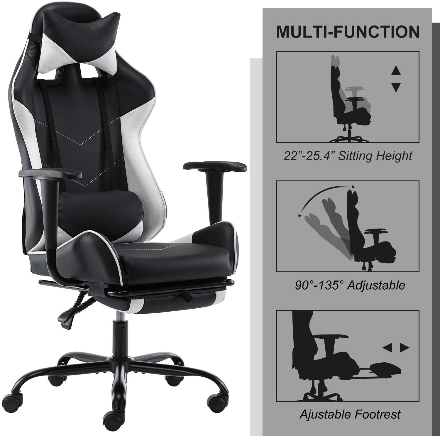 SMUGDESK Gaming Chair with Footrest Racing Style Recliner with Lumbar Support, Ergonomic Office Armchair for Computer PU Leather High Back Desk Chair Headrest Swivel Rocking Desk Chair, Blue