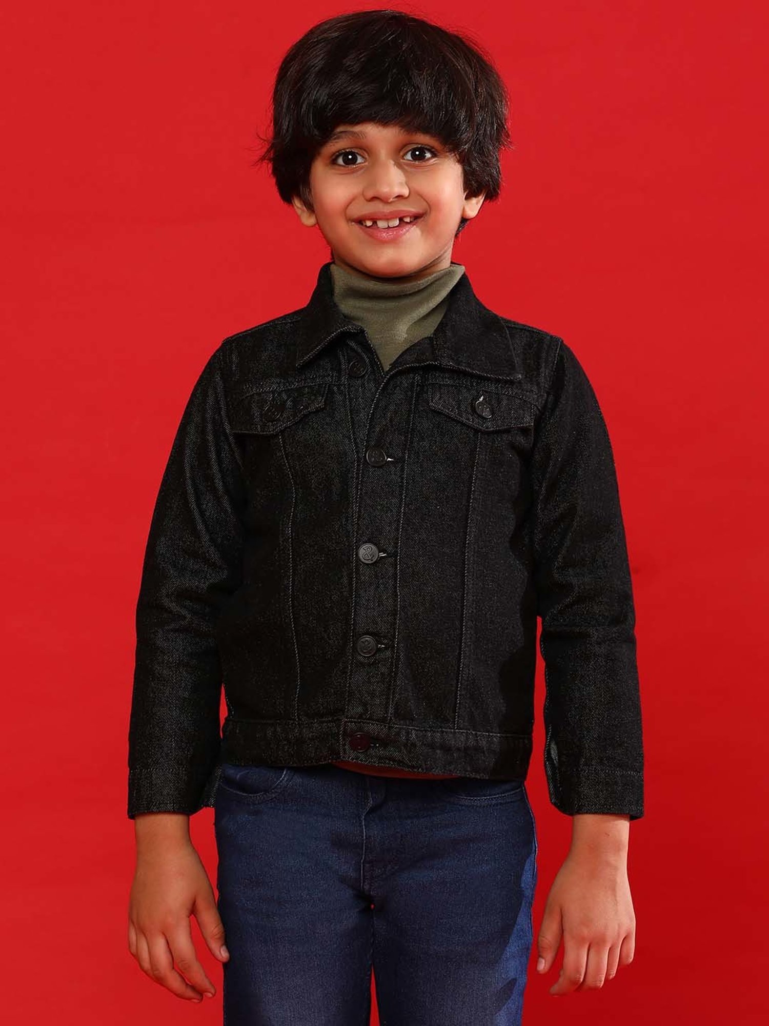 Tales & Stories Kids Black Cotton Regular Fit Full Sleeves Jacket
