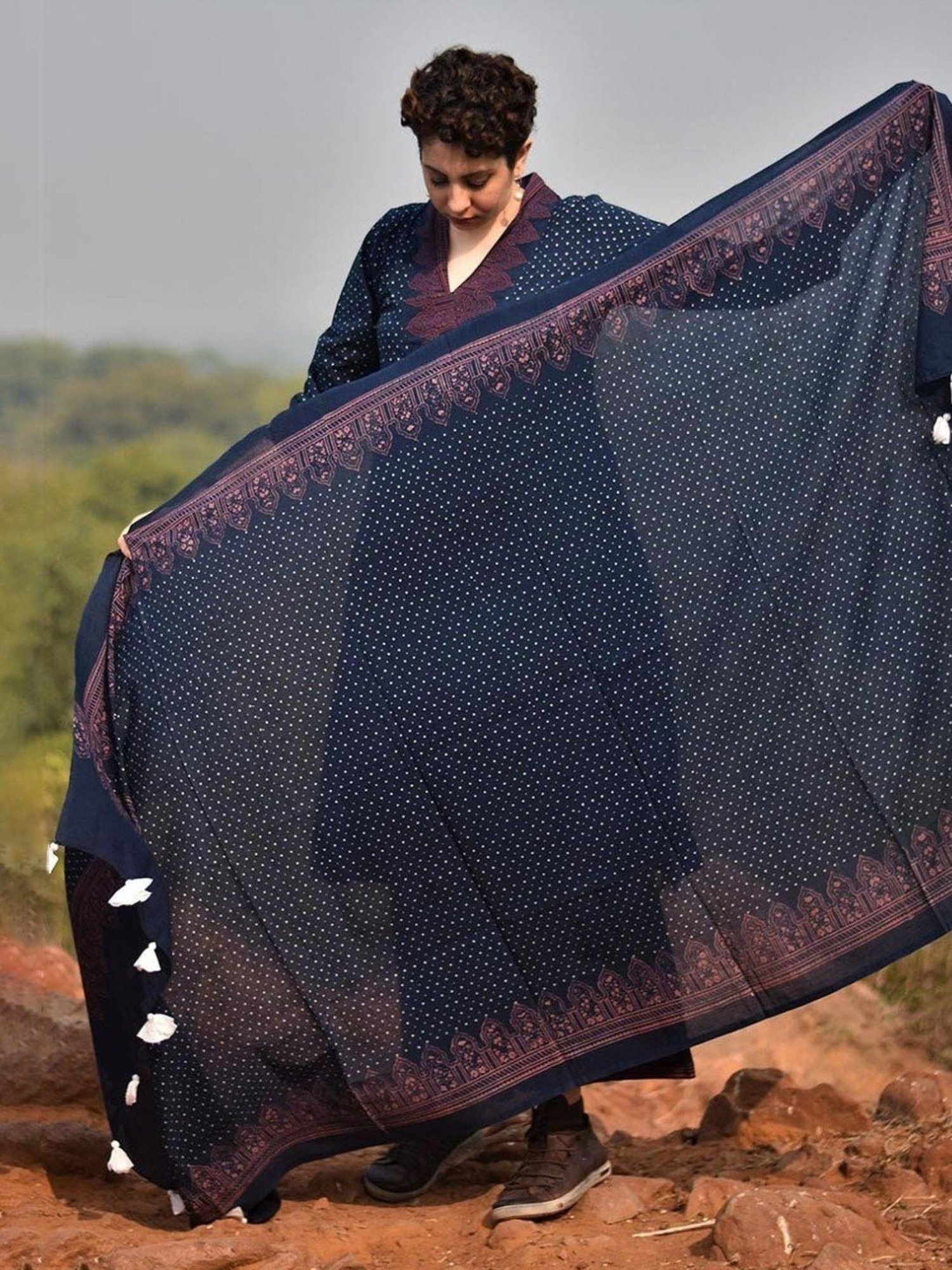 Chidiyaa Indigo Rust Blockprinted Dupatta Awargi