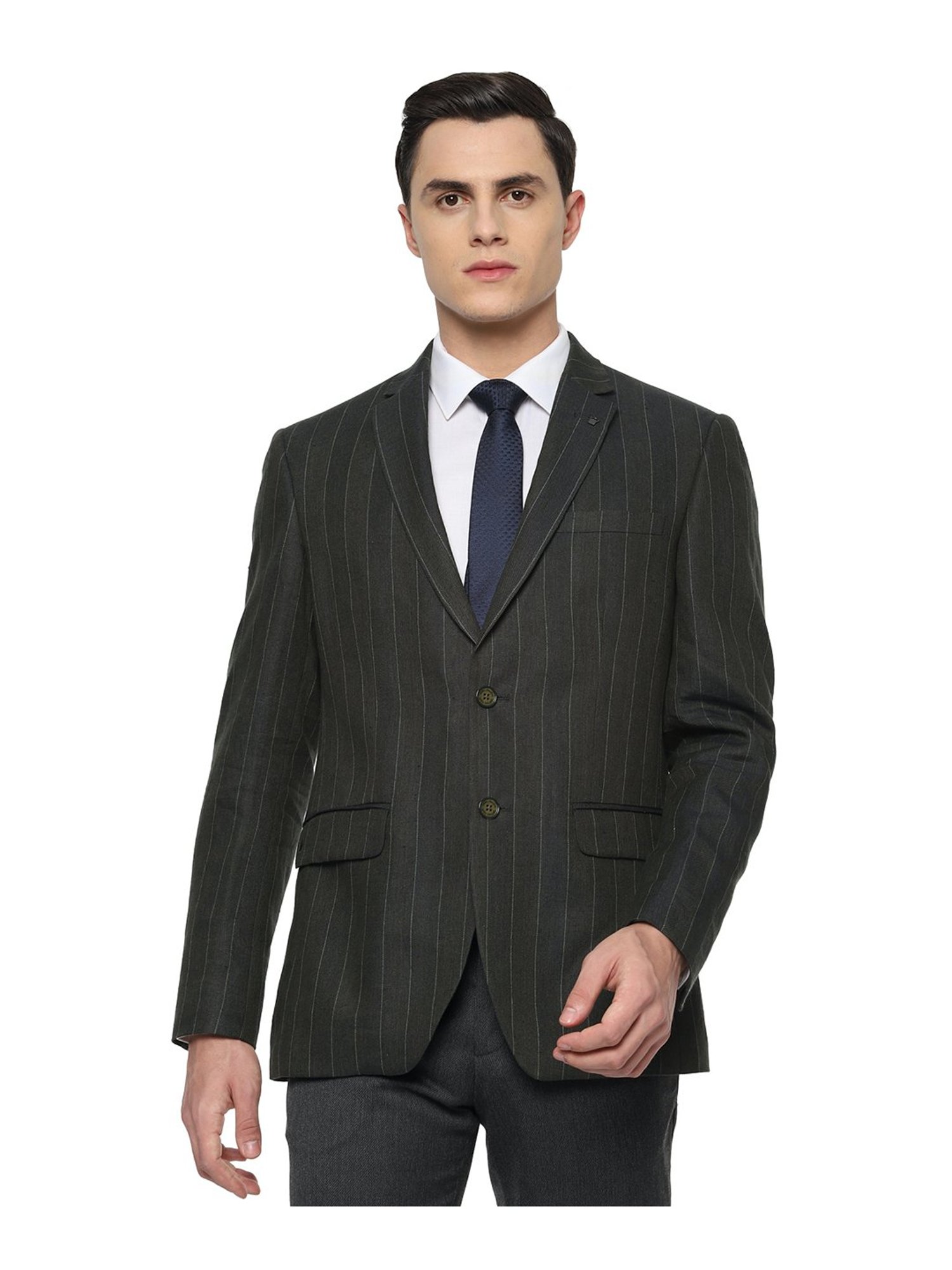 Louis Philippe Green Full Sleeves Notched Lapel Blazer