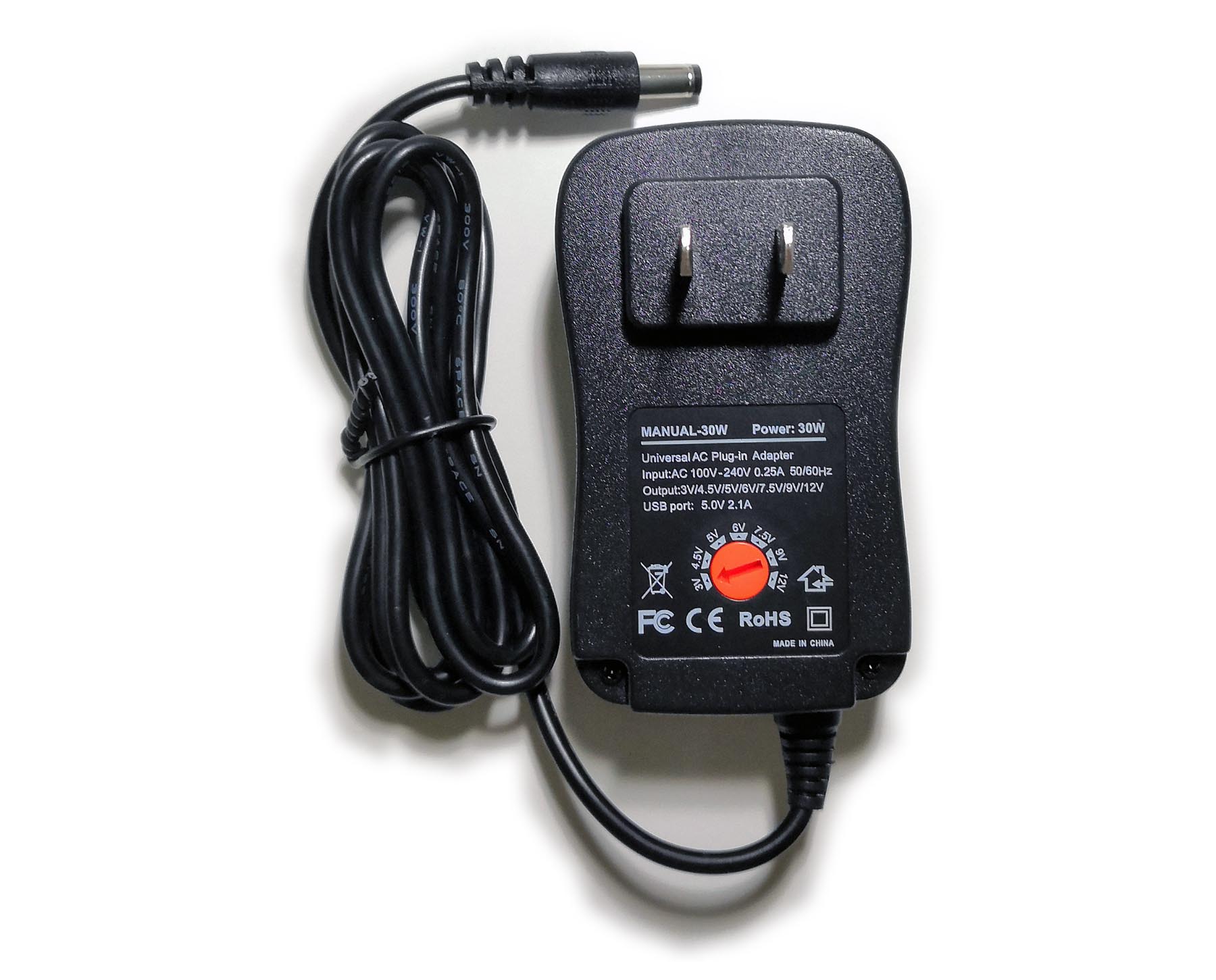 Easyday 30W Universal AC DC Adjustable 3V 4.5V 5V 6V 7.5V 9V 12V Power Supply Adapter Wall Charger with 12 Sizes DC Adapter Tips