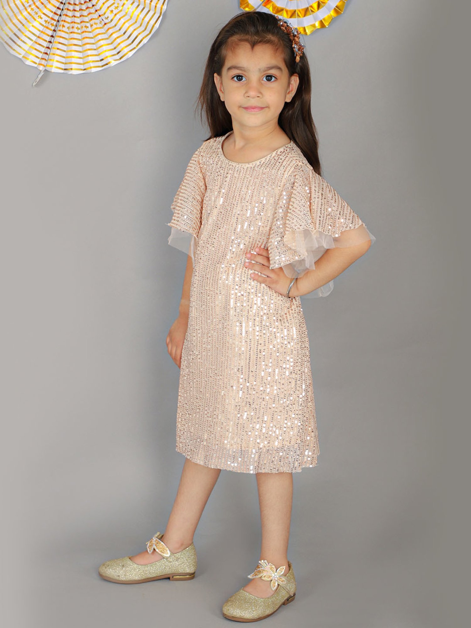 Lil Drama Kids Peach Embellished Dress