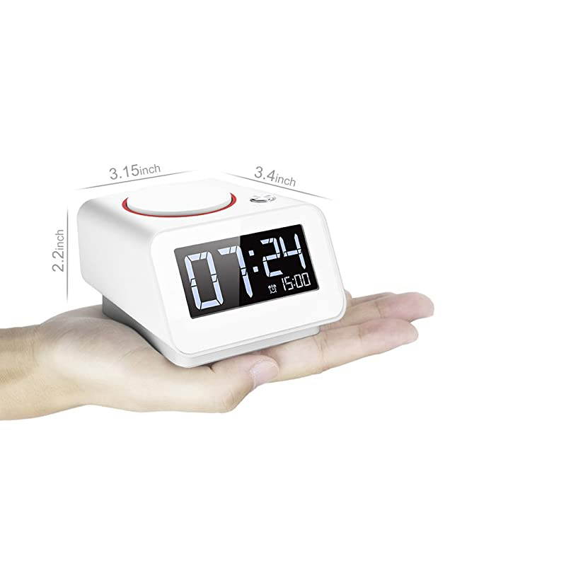 Alarm Clock for Bedroom with Dual USB Charger Ports for Beside Digital Clock Dimmable Snooze Whitewith AC Adapter