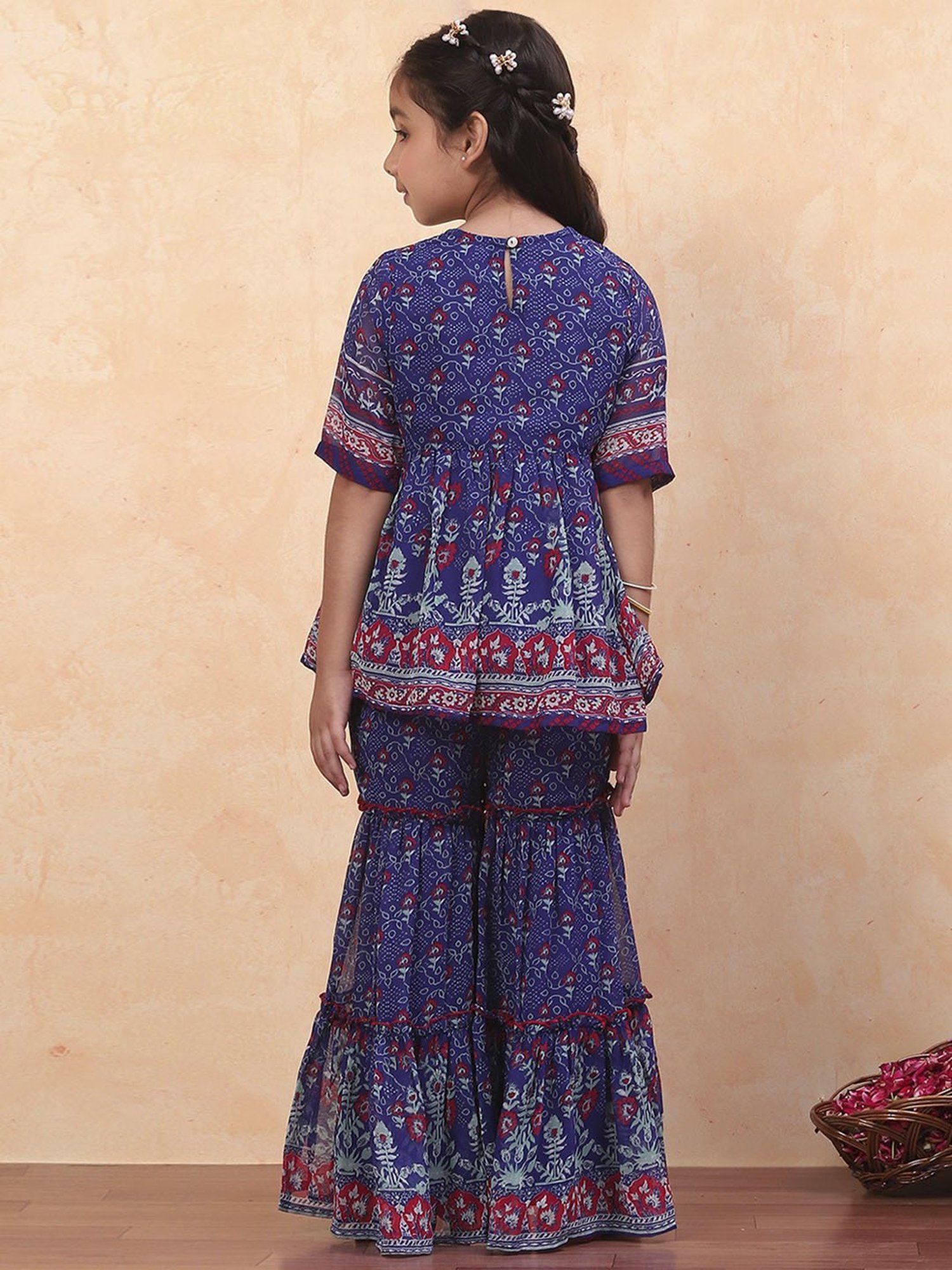 Biba Girls Blue Floral Print Suit Sets