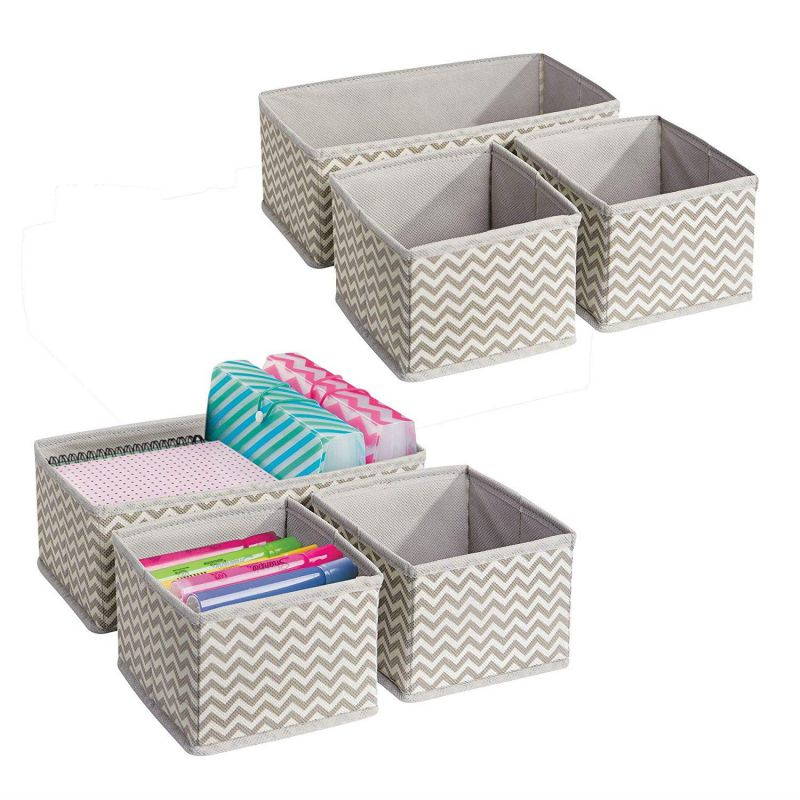 mDesign Chevron Fabric Desk Drawer Storage Organizer for Office Supplies, Highlighters, Pens, Notepads, Scissors, Tape - Set of 6, Taupe/Natural