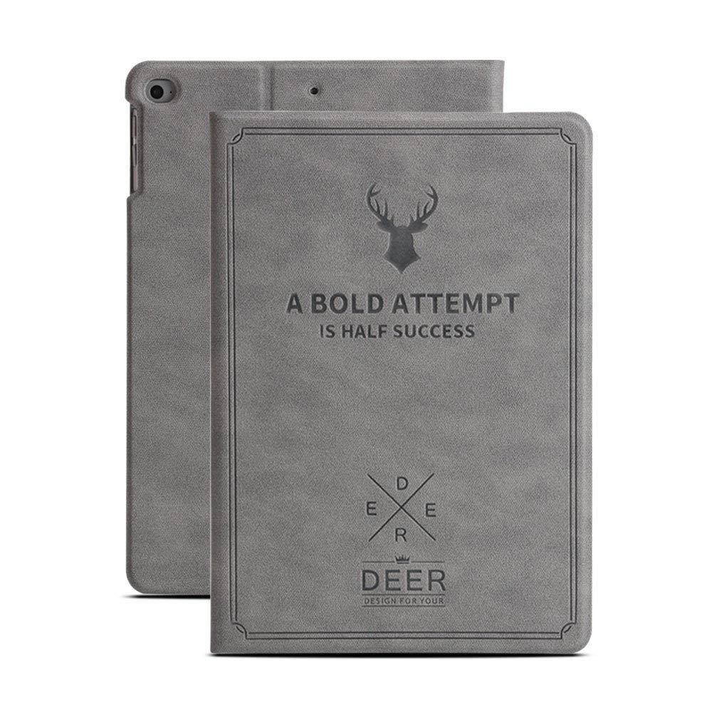 DuraSafe Case for iPad 4 / iPad 3 / iPad 2 - 9.7 Inch Case( A1458 / A1459 / A1460 / A1403 / A1416 / A1430 / A1395 / A1396 / A1397 ) Slim Fit Folio Smart Shell [ Auto Sleep/Wake ][ Deer Pattern- Gray ]