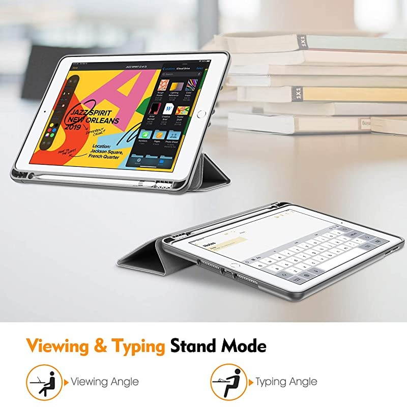 SlimShell Case for New iPad 8th Gen 2020 7th Generation 2019 102 Inch Builtin Pencil Holder Soft TPU Protective Stand Back Cover with Auto WakeSleep Space Gray