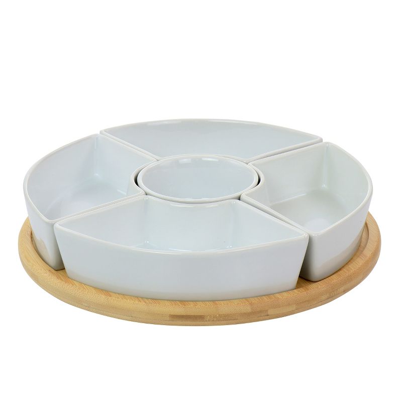 Gibson Elite 2 Piece Gracious Dining Ceramic Bowl Set With Acacia Wood Tray
