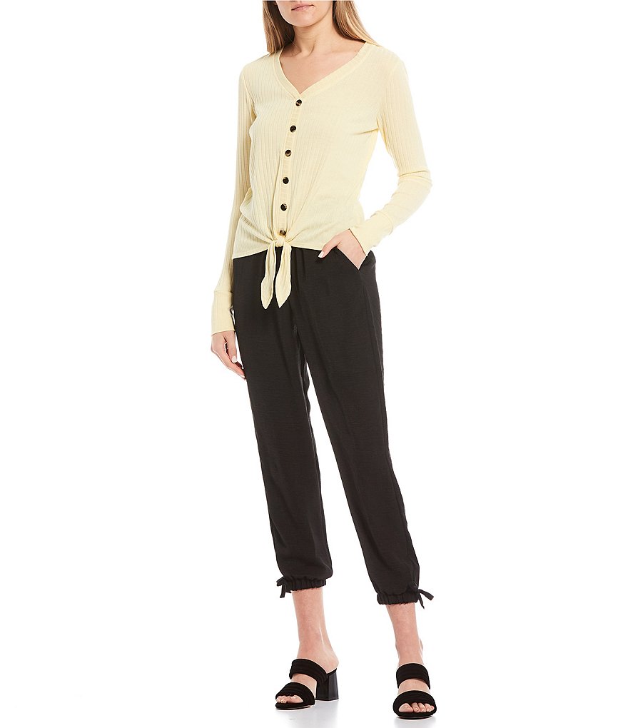 I.N. San Francisco V-Neck Tie Front Button Top