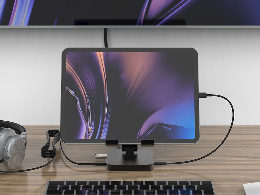 Upgraded USB C Hub Stand, FOXDOCK iPad Pro Dock Station Adapter Dongle with 4K HDMI, PD Charging, SD/Micro SD Card Reader, USB 3.0 & 3.5mm Headphone Jack for iPad Pro 11 12.9 Samsung Galaxy Tab S4,S5e