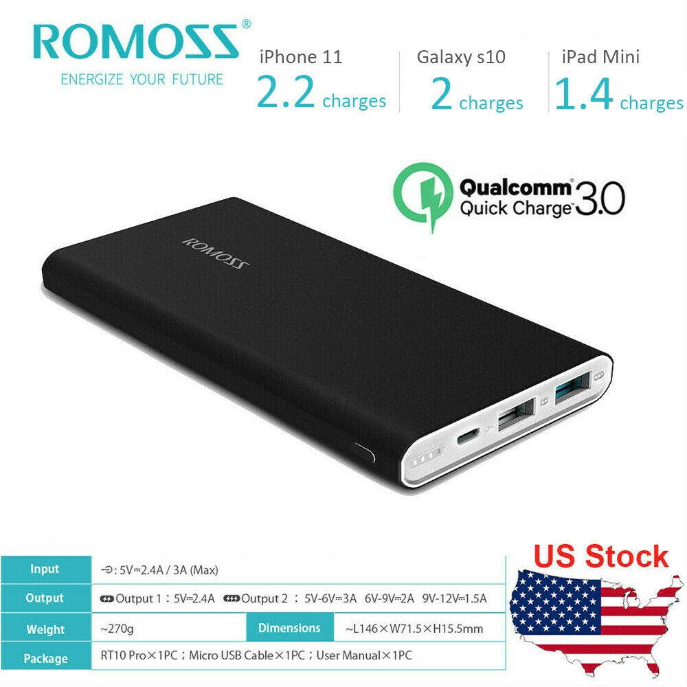18W QC3.0 Power Bank 10000mAh Dual USB Portable Charger for Mobile Phone