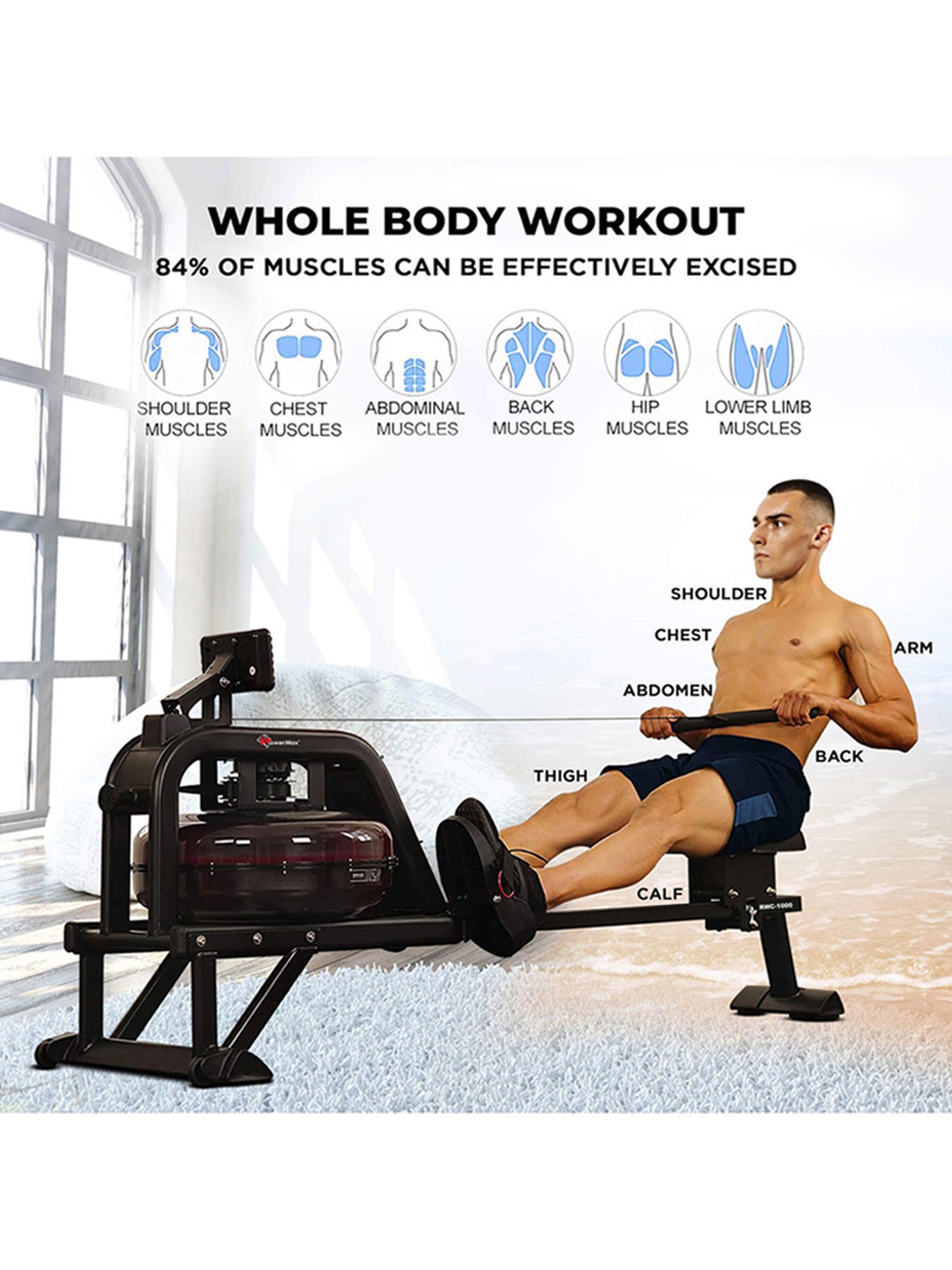 PowerMax Fitness RWC-1000 Rowing Machine (Black)